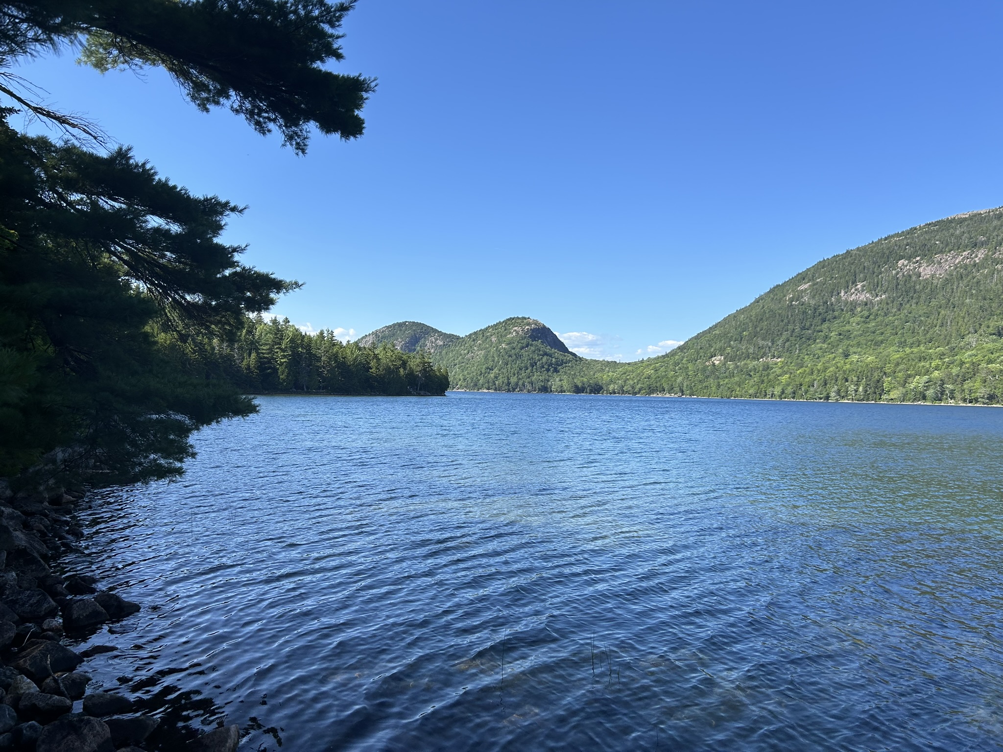 Acadia lake and mountains under a blue sky